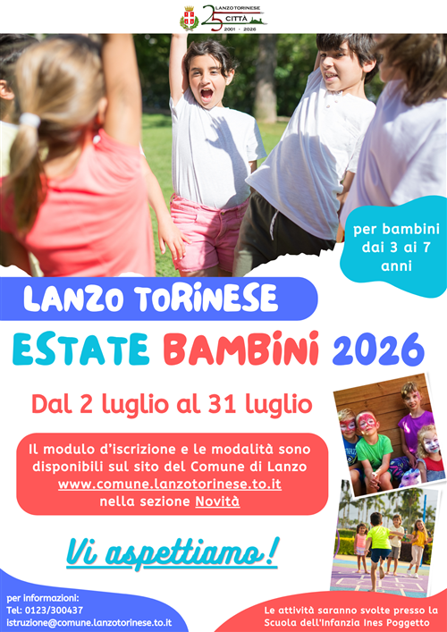 Iscrizioni ai centri estivi ESTATE BAMBINI 2026