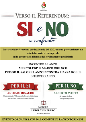 Verso il referendum: Sì e No a confronto, un incontro a Lanzo